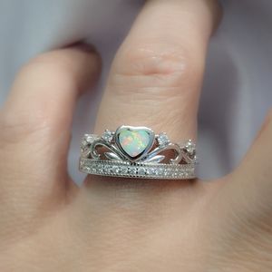 Ring Solid Sterling Silver Crown White lab Opal Available Sizes 5,6,7,8,9.